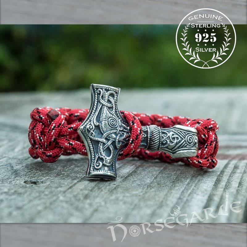 Handcrafted Coyote Paracord Bracelet with Mjölnir - Sterling Silver