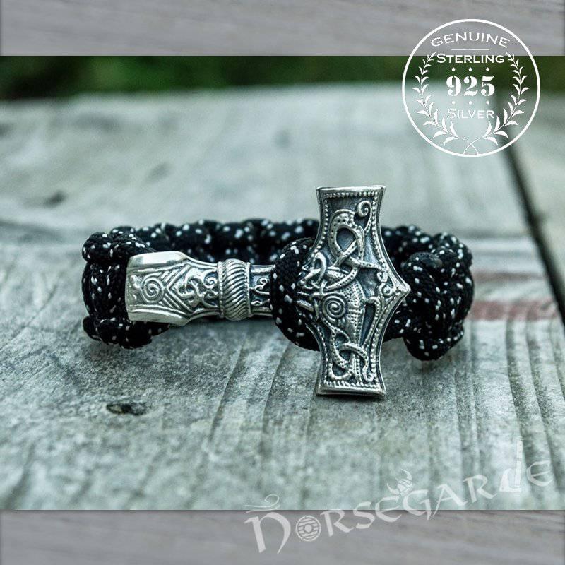 Handcrafted Coyote Paracord Bracelet with Mjölnir - Sterling Silver