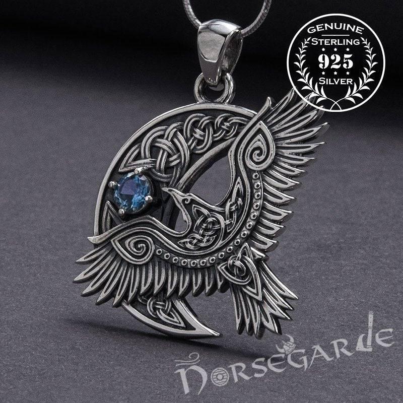 Handcrafted Raven and the Moon Pendant - Sterling Silver