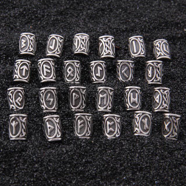 Viking Runes Beads Set, 24 Futhark Bead Rings