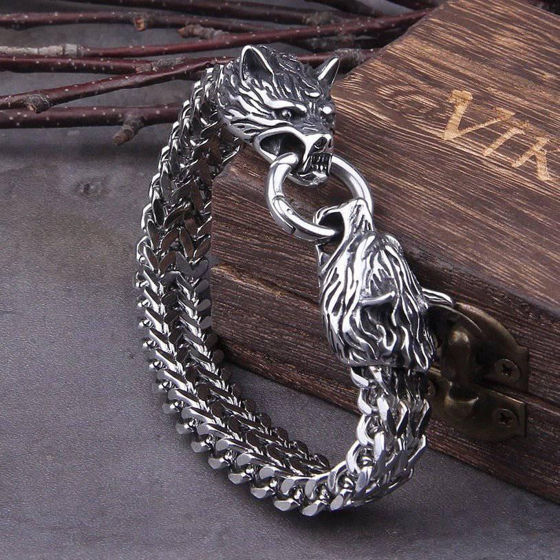 Viking wolf 2025 head bracelet