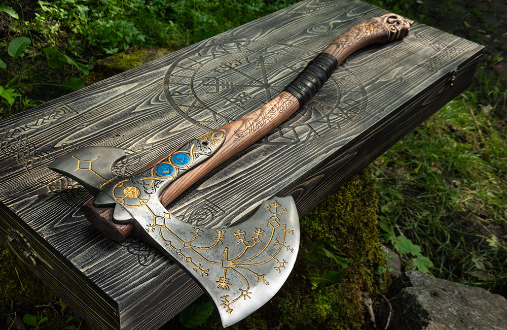 Handforged Leviathan Decorated Replica Axe - Gold