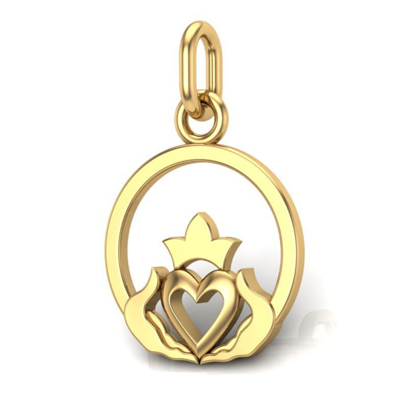 Handcrafted Miniature Round Claddagh Pendant - Gold