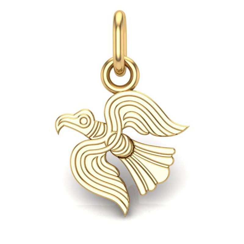 Handcrafted Miniature Soaring Raven Pendant - Gold