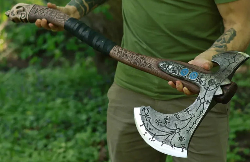 Handforged Leviathan Decorated Replica Axe - Black