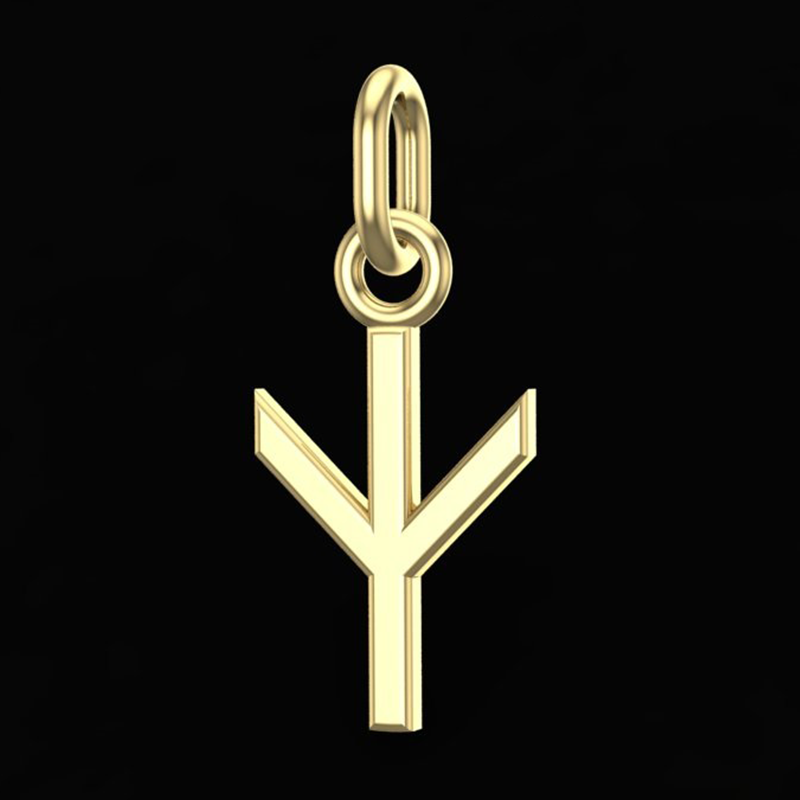 Handcrafted Miniature Algiz Pendant - Gold