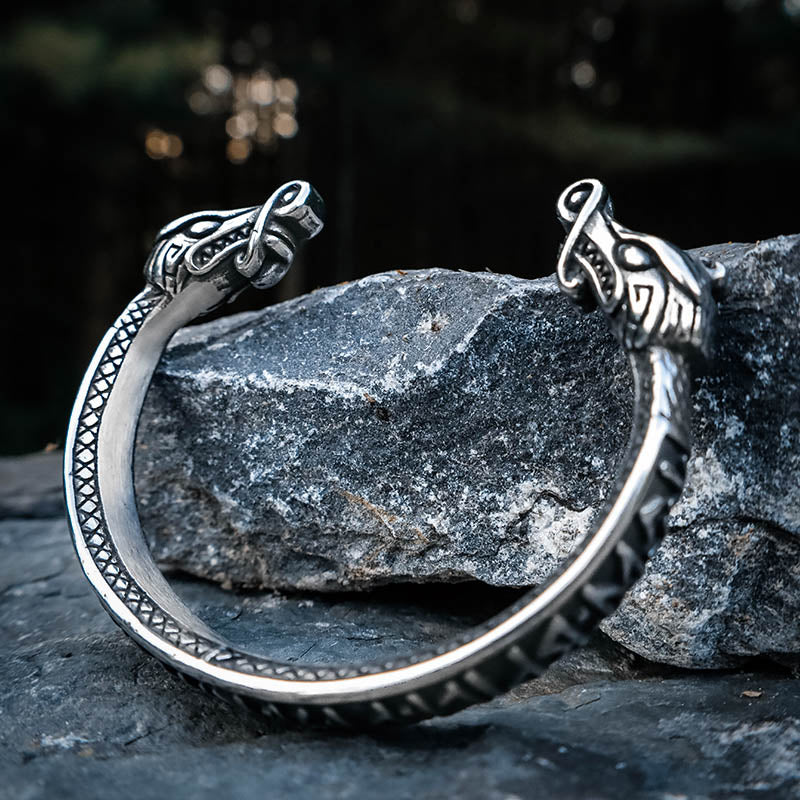 Runic Nidhoggr Dragon Torc Bracelet - Stainless Steel