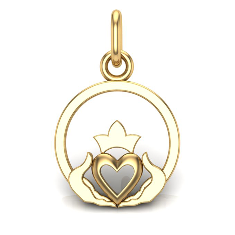 Handcrafted Miniature Round Claddagh Pendant - Gold