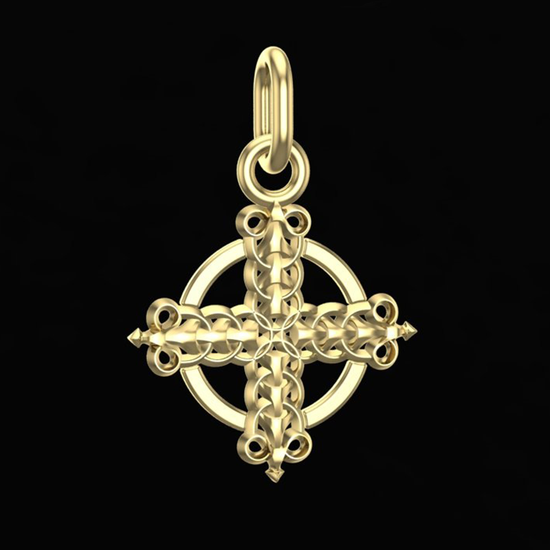 Handcrafted Miniature Mesh Celtic Cross Pendant - Gold