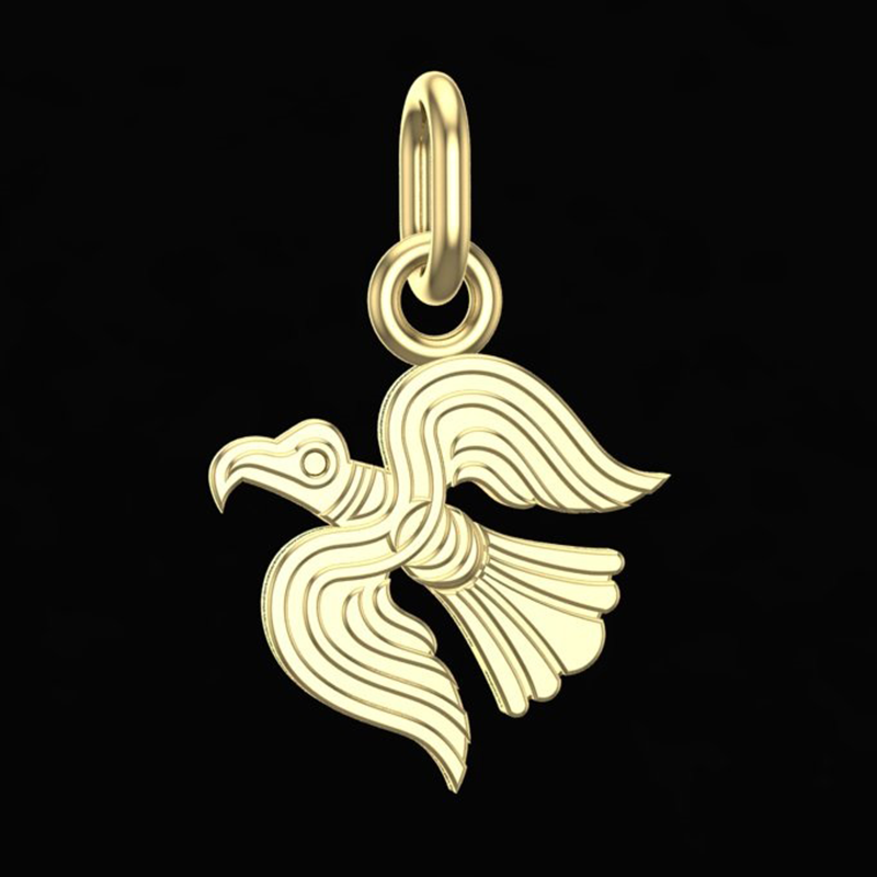 Handcrafted Miniature Soaring Raven Pendant - Gold