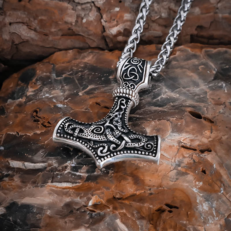 Norse, Viking, Pendant & Chain, online Thors Hammer, Mjölnir Aegishjalmr, Triquetra Stainless Steel Amulet, Asatru, Pagan Jewellery.