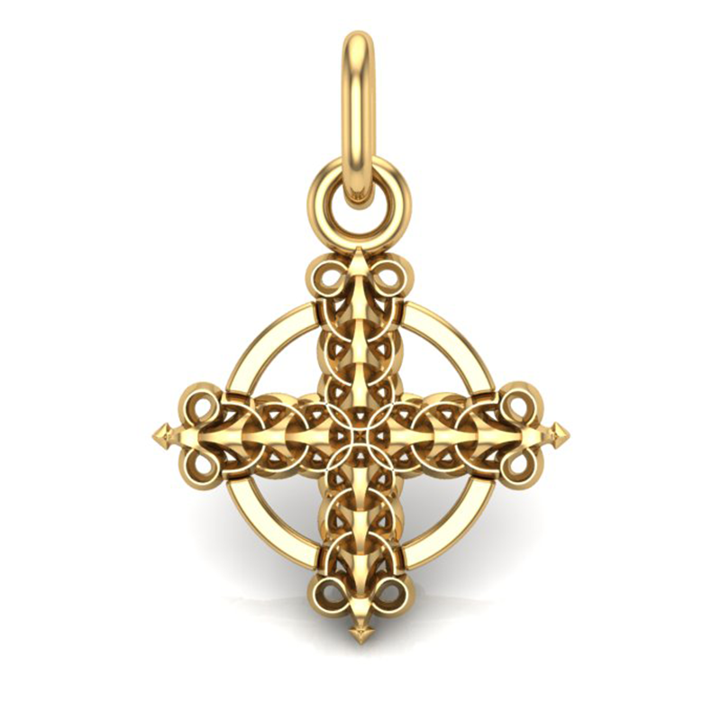 Handcrafted Miniature Mesh Celtic Cross Pendant - Gold