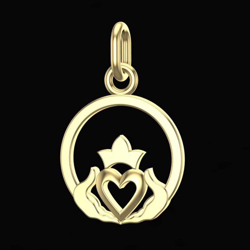 Handcrafted Miniature Round Claddagh Pendant - Gold