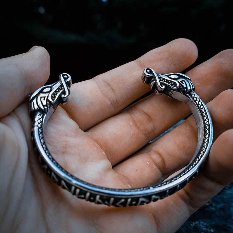 Runic Nidhoggr Dragon Torc Bracelet - Stainless Steel