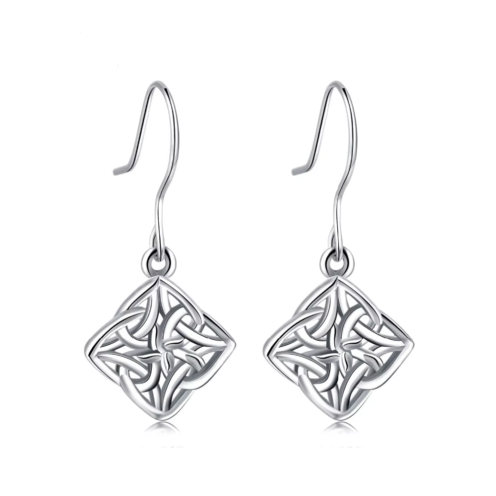 Celtic Intricate Knot Drop Earrings - Sterling Silver