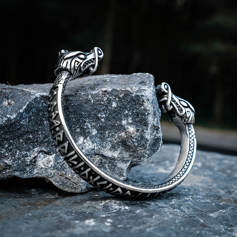 Runic Nidhoggr Dragon Torc Bracelet - Stainless Steel