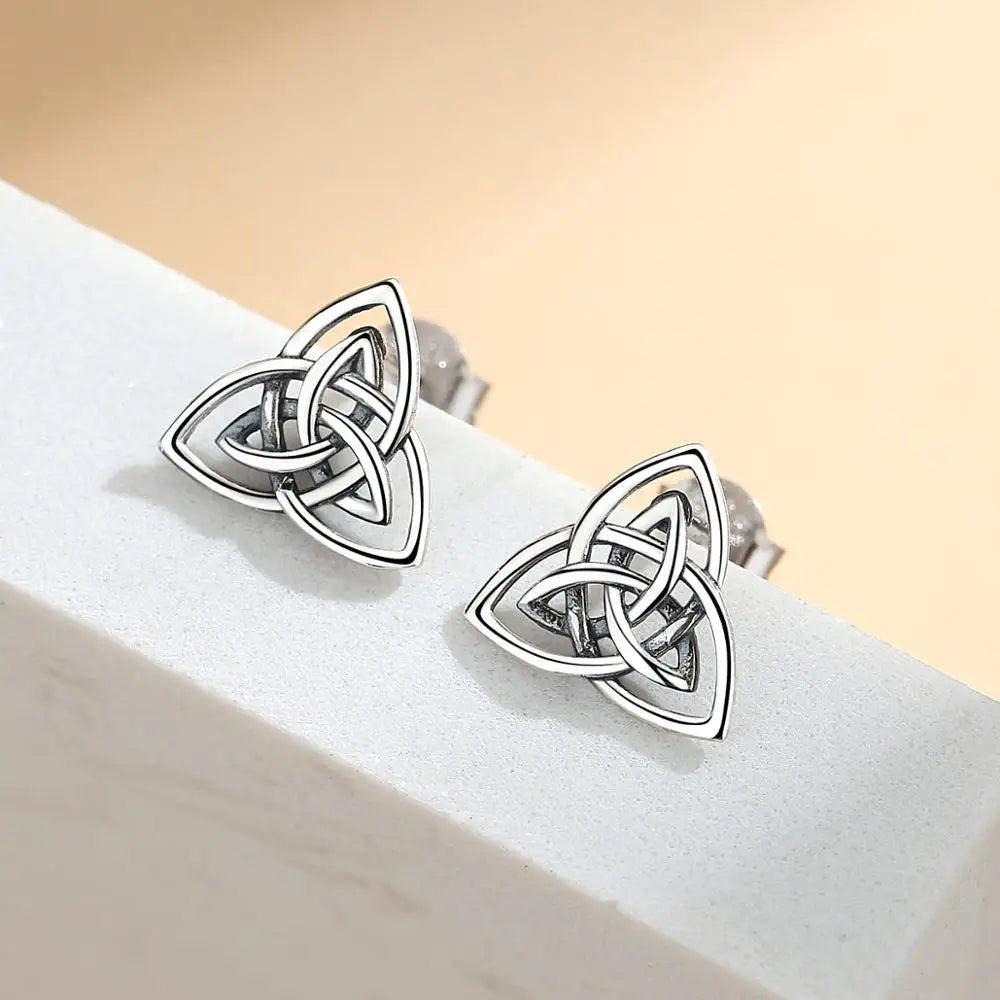 Celtic Double Triquetra Stud Earrings - Sterling Silver