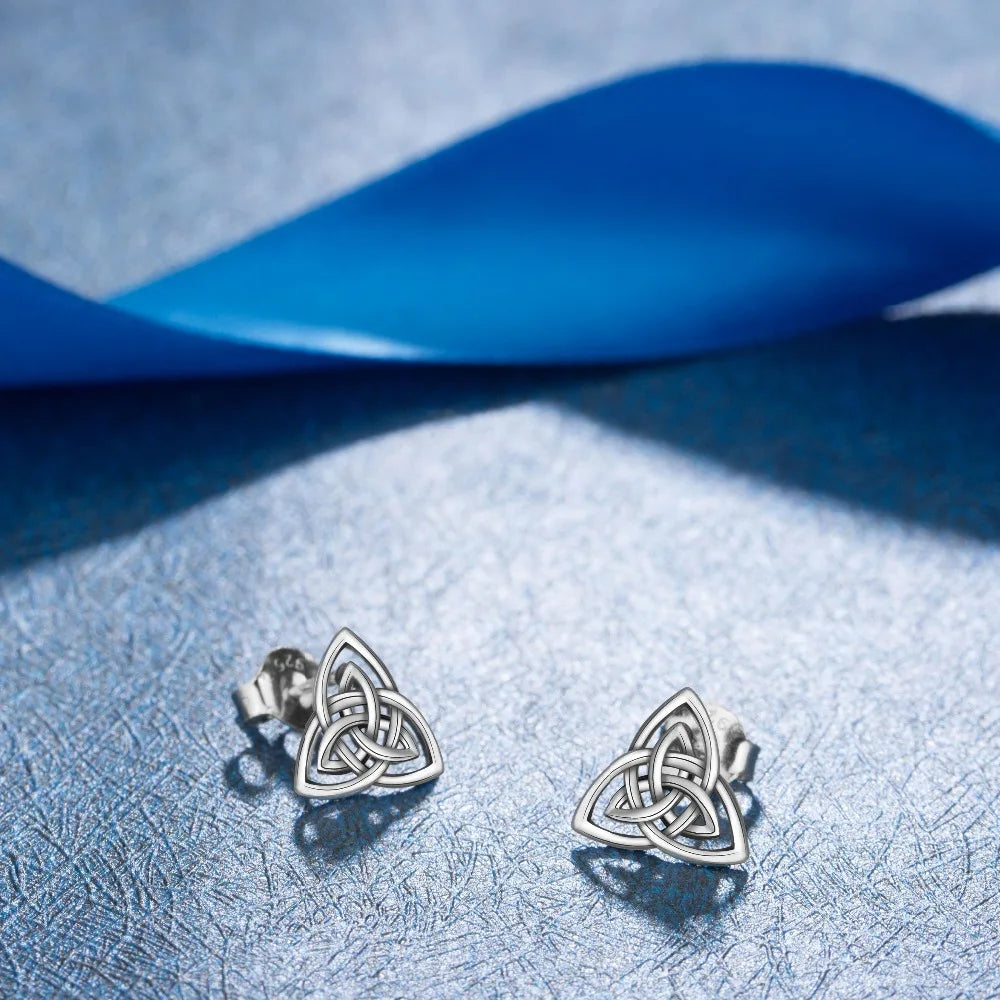 Celtic Double Triquetra Stud Earrings - Sterling Silver