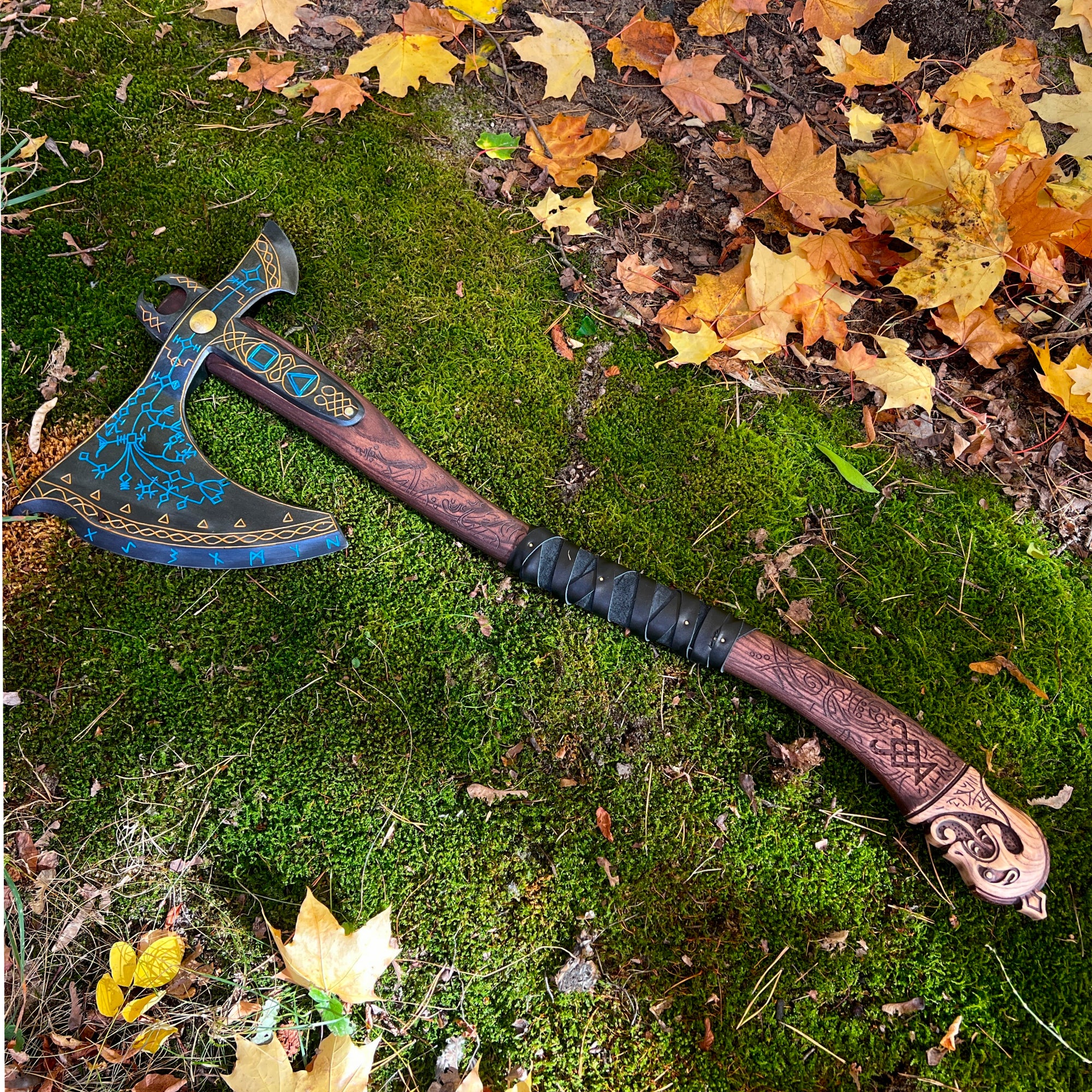 Handforged Leviathan Decorated Replica Axe - Blue & Black