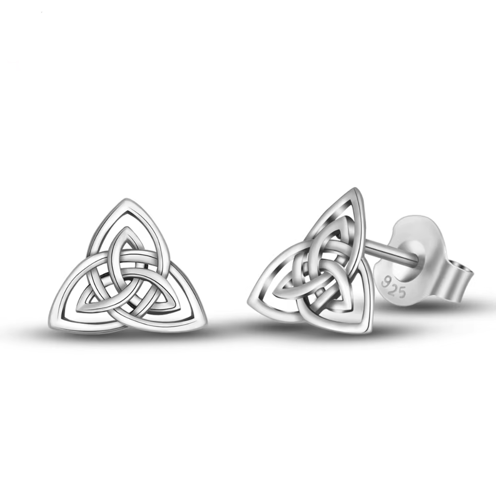 Celtic Double Triquetra Stud Earrings - Sterling Silver