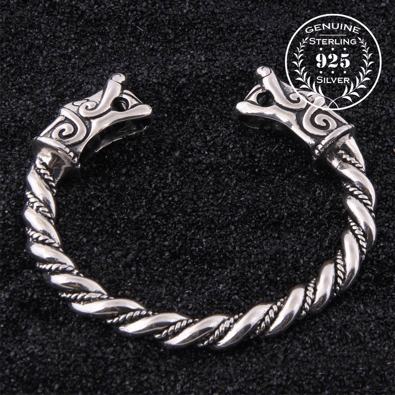 Viking Fenrir Heavy Arm Ring - STERLING SILVER Wolf Bracelet