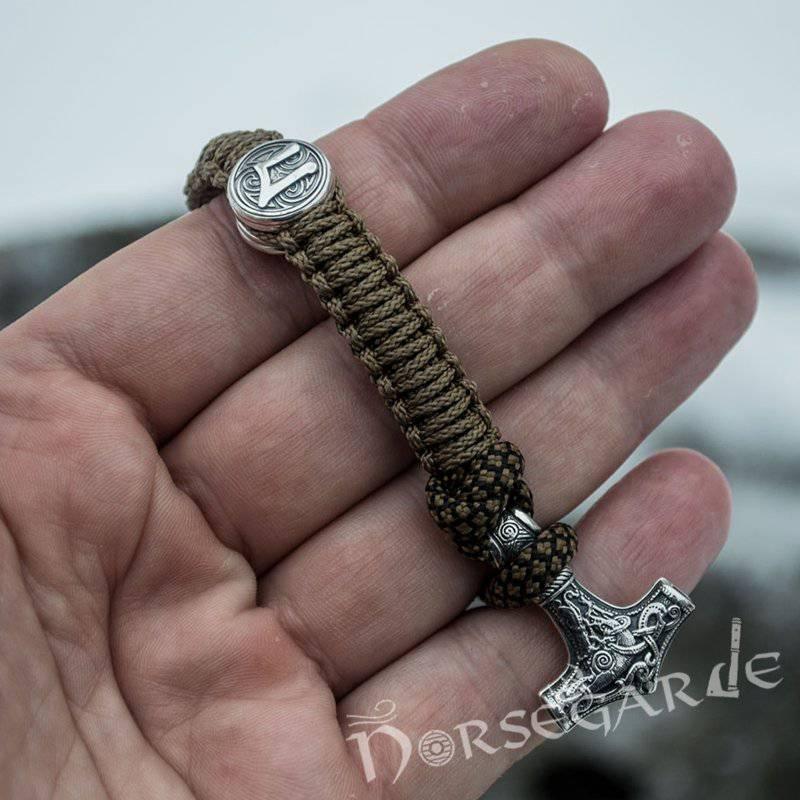 Handcrafted Bark Paracord Bracelet with Mjölnir - Sterling Silver