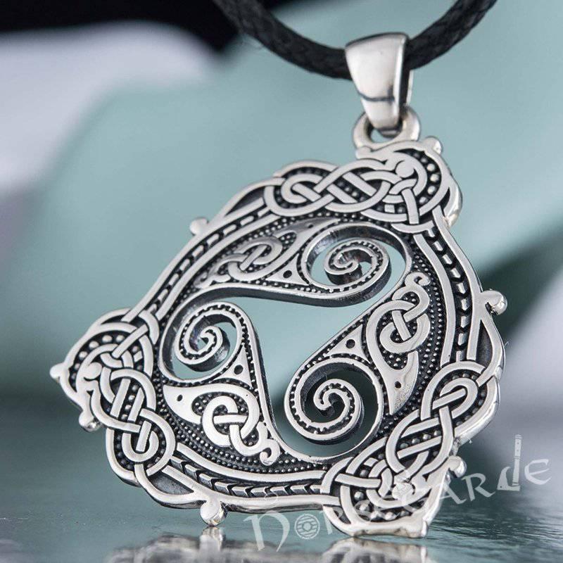 Celtic Spiral Double Sided Pendant Triskalion Necklace Hand-carved