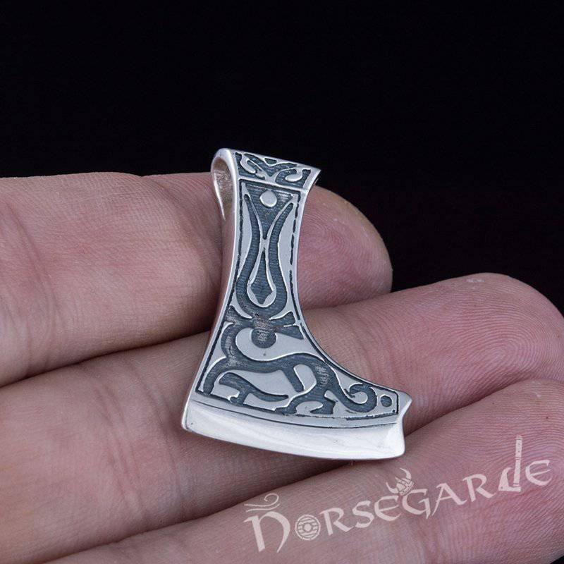 Handcrafted Deer Ornament Perun's Axe Pendant - Sterling Silver - Norsegarde