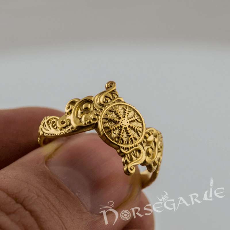 Handcrafted Helm of Awe and Wolves Ring - Gold - Norsegarde