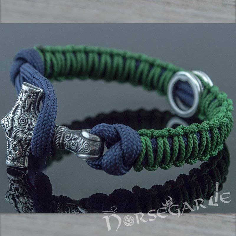 Handcrafted Red Paracord Bracelet with Mjölnir and Rune - Sterling Sil