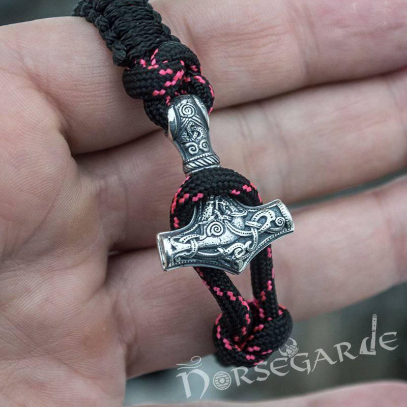 Handcrafted Night Paracord Bracelet with Mjölnir and Rune - Sterling S