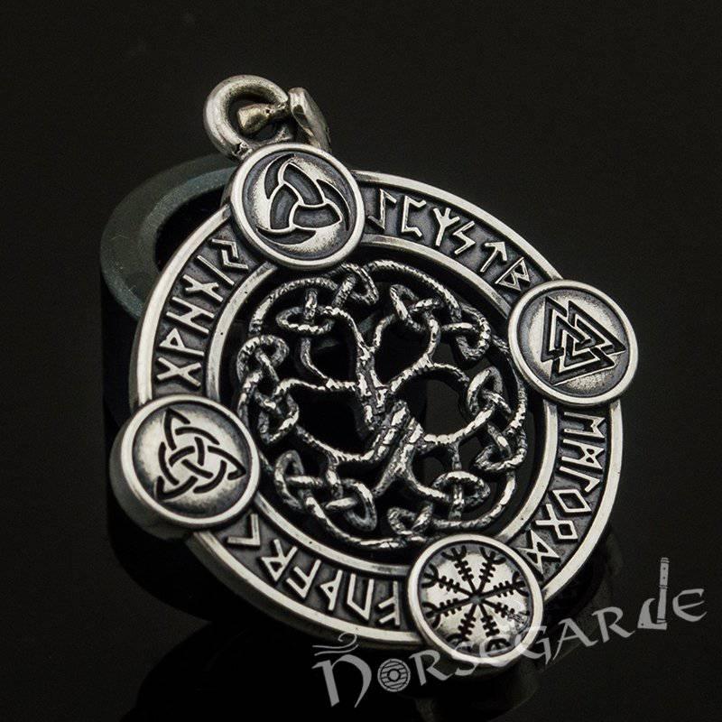 Handcrafted Rune Circle with Entwined Yggdrasil - Sterling Silver