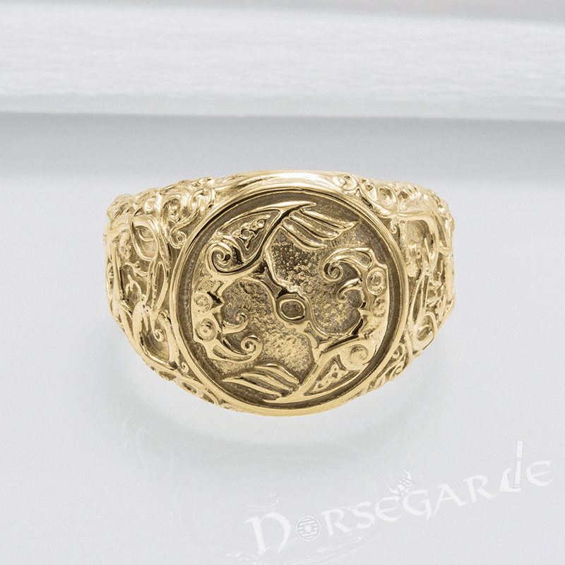 Handcrafted Urnes Style Ravens Ring - Gold - Norsegarde