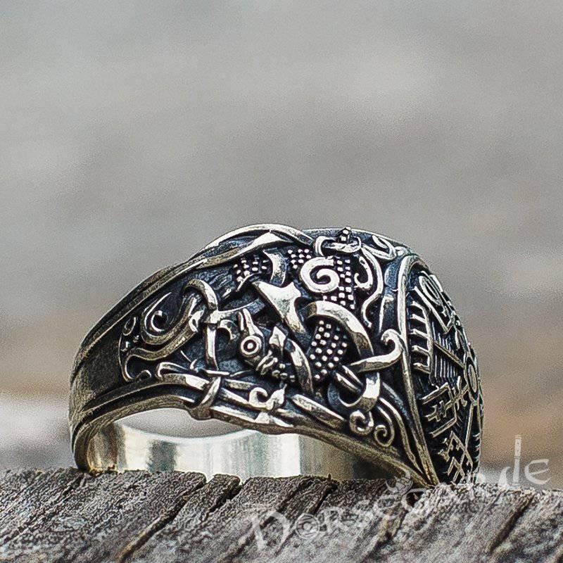 Vegvisir Ring Viking Ring Mammen Style Sterling Silver Runic Compass Ring Scandinavian Norse Ring Viking Jewelry (based on hot mammen axe)