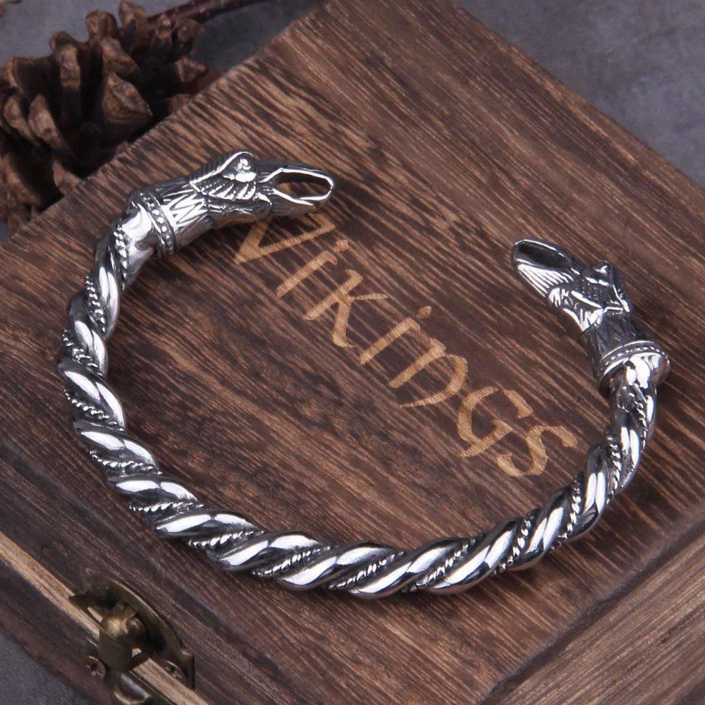 Odin's Ravens Arm Ring, Viking Raven Head Torc Bracelet - TheNorseWind