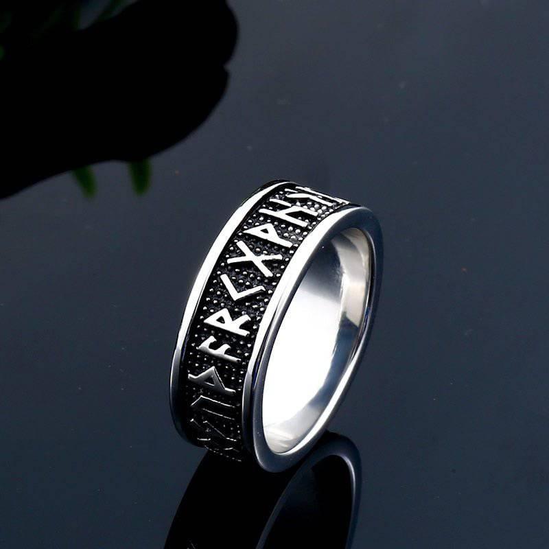 Viking Ring with Runes - Textured Band with Norse Runes