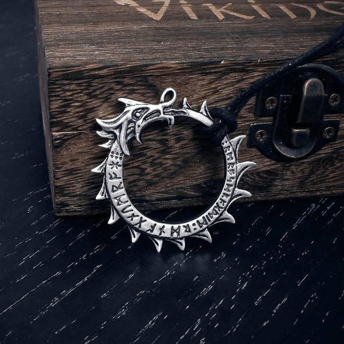 Viking Rune Serpent Pendant - STERLING SILVER Norse Jormungandr Amulet