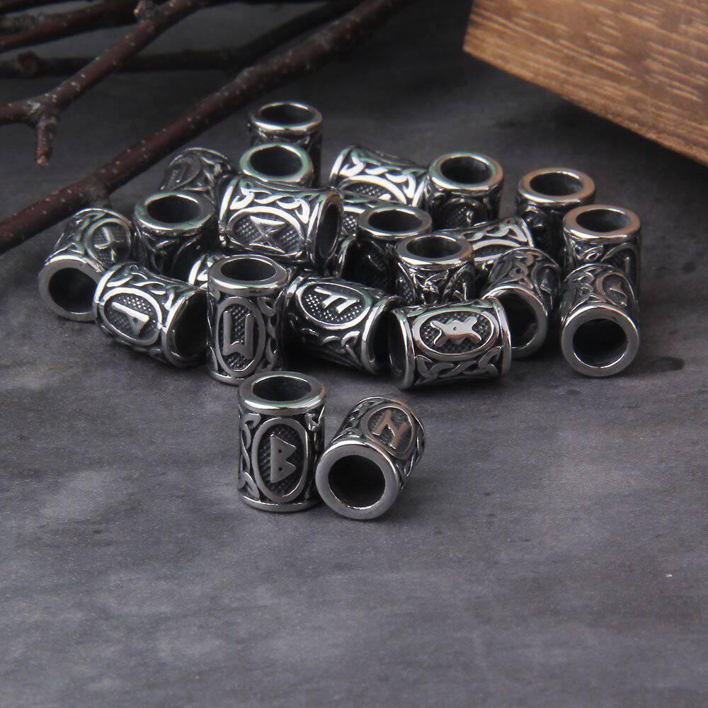 Viking Runes Beads Set, 24 Futhark Bead Rings