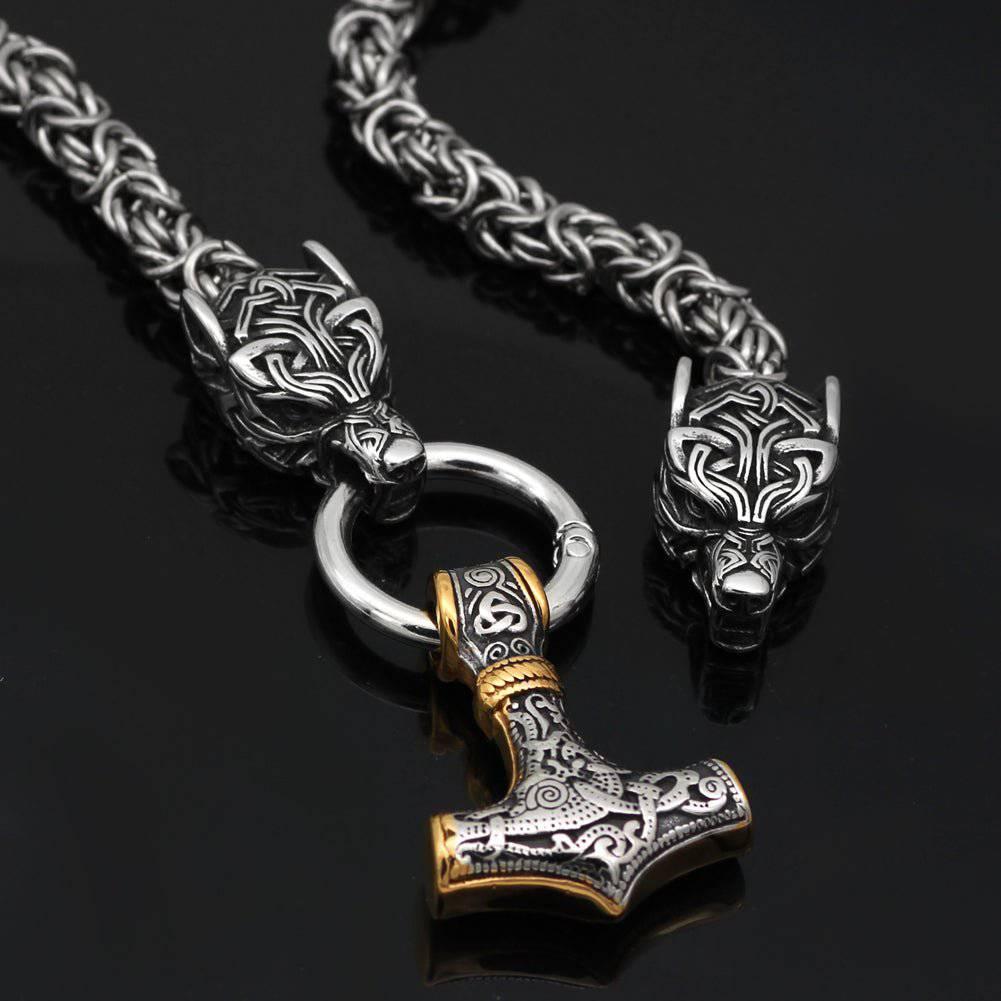 Mjolnir Chain Norsegarde Necklace with Heavy | Viking - Celtic King\'s Wolf