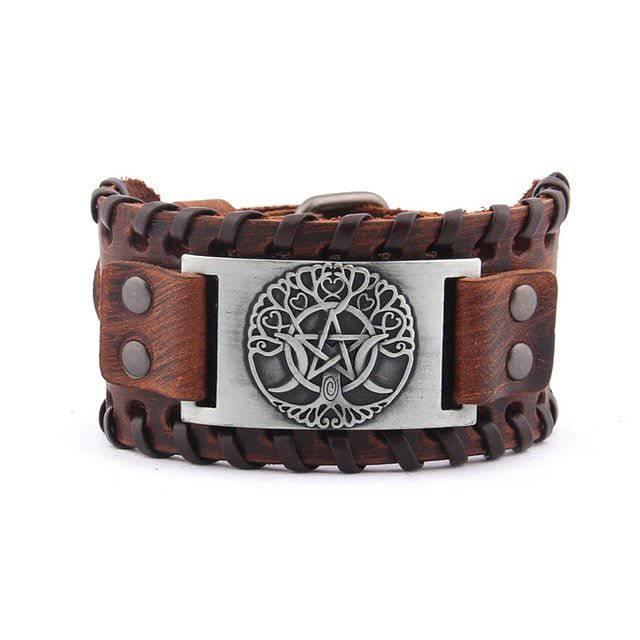 Brown leather store wrap bracelet